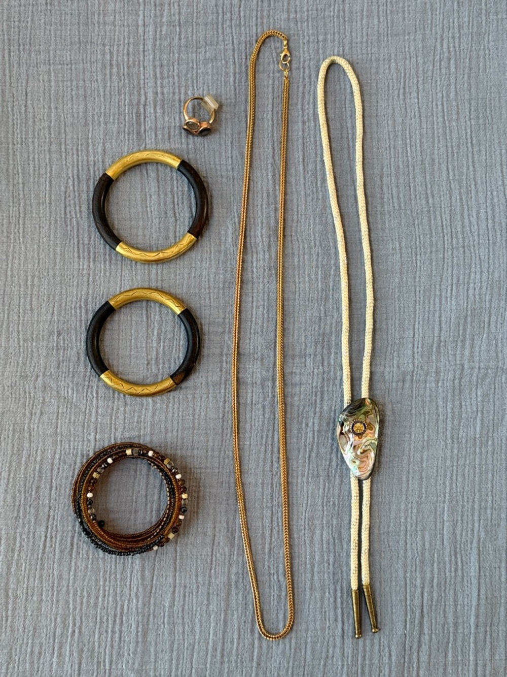 Set Gold and Brown Necklace & Bracelet Set and Ring - Vintage